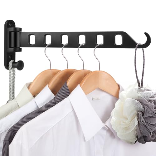 JSMTKJ Perchero de pared plegable, Percha de Aleación de Aluminio, Gancho de Pared para Lavandería, Dormitorio, Baño, Balcón (Negro)