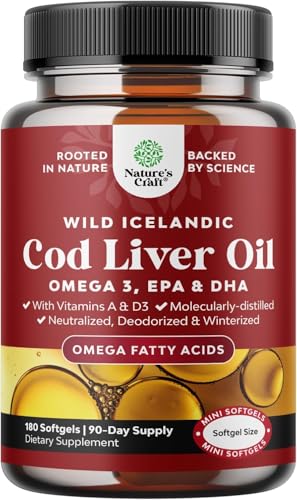 Icelandic Cod Liver Oil Softgels - Wild Caught Omega 3 Fish Oil 1000mg per serving - Sustainably...