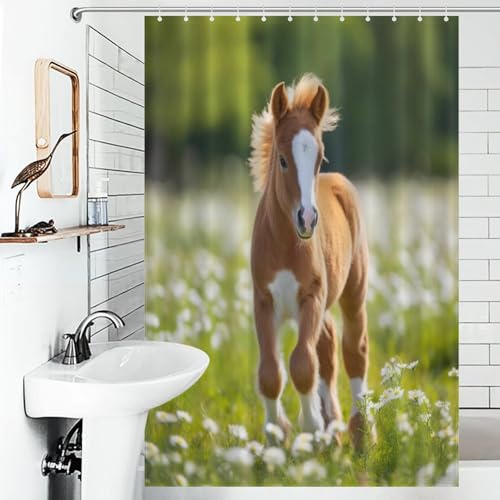 Rideau de douche cheval en polyester lavable 122x183cm - 6
