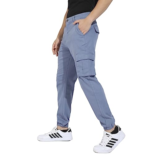 Image of CAHOOT Men's Cuffed Hem Cargo Trousers for Casual Wear | 6 Pockets | Regular Fit | Button Closure | Cotton Poly Cargo Pant Crafted with Comfort Fit for Everyday Wear
