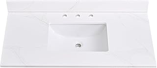 42" x 22" Vanity Top, Quartz Vanity Sink Top, with Undermounted Rectangular Sink & 4" Height Backsplash Countertop, Pre-Drilled 3 Faucet Holes for Vanity Top with Sink, Calacatta Oro