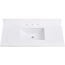 42" x 22" Vanity Top, Quartz Vanity Sink Top, with Undermounted Rectangular Sink & 4" Height Backsplash Countertop, Pre-Drilled 3 Faucet Holes for Vanity Top with Sink, Calacatta Oro