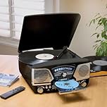 Coopers of Stortford - Knoxville Retro Music System with Bluetooth Connectivity - Vinyl Record Player with CD, Radio, and MP3 Recording Function (Black)