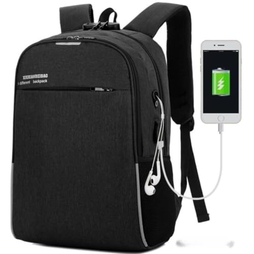 Mochila Notebook Unissex Grande Executiva Reforçada Cabo USB Anti Furto Resistente A Água (Preto)