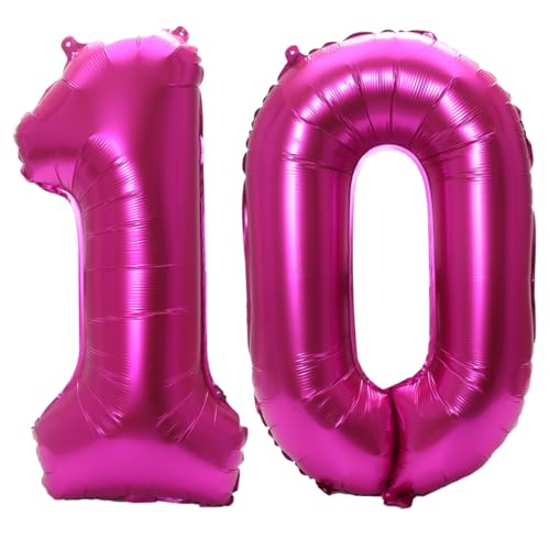 Image of Number 10 Balloon Foil Mylar Balloons for Birthday Party Decoration (Hot Pink, 40 Inch)