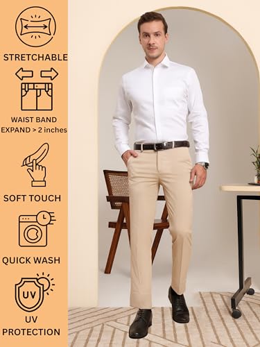 Image of SaintX Men's Premium Stretchable Formal Trouser with Techno Flex Waistband | Slim Fit Pants | Italian Design | Office Wear /Executive Wear