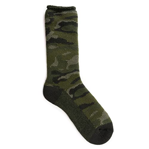 MUK LUKS Men's Heat Retainer Thermal Insulated Socks, Green Camo, One Size