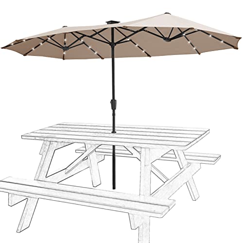 13FT DoubleSided Patio Umbrellas With 36 LED Lights, Outdoor Extra