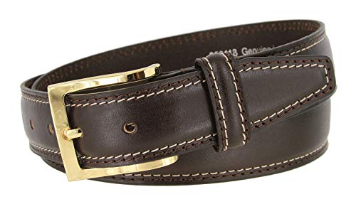 Men's Smooth Double Edge Stitched Genuine Leather Dress Belt 1-3/8