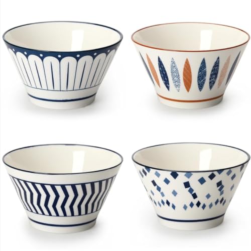 Image of Ceamic Bowl Set of 4 - Microwave Safe Dinner Bowls, BPA & Lead-Free Stoneware Serving Bowls,Chip Resistant Floral Bowls for Snacks, Rice, Fruits & Salad, Elegant Kitchenware for Dining Gifting
