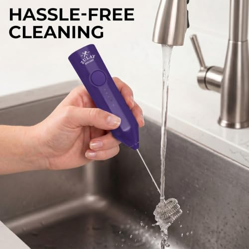 Image of Zulay Kitchen Rechargeable Milk Frother Handheld - Frother Wand, Drink Mixer, Electric Whisk Frother, for Cappuccinos, Matcha & Protein Powder - Dynamic Triple Whisk, 3 Speed 500mAh Purple