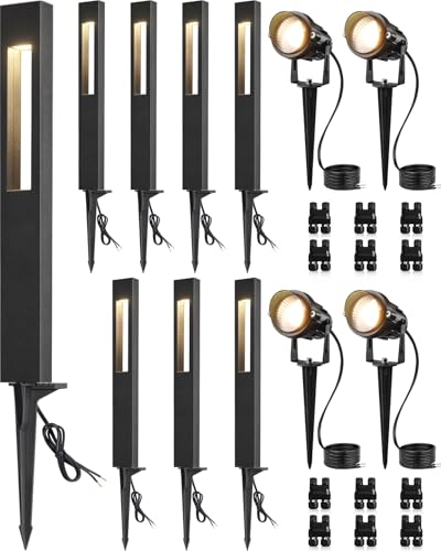 SUNVIE 12-Pack Low Voltage Pathway Lights Wired with Spotlights LED