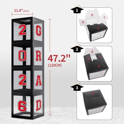 Image of Party Spot!2026 Red and Black Graduation Party Decorations,124 PCS Graduation Decorations Class of 2026,4 PCS Balloons Boxes with LED Light String & Letters 2026 GRAD So Proud of You