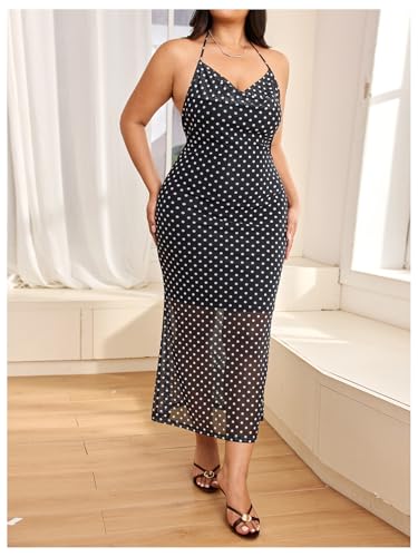 Image of Floerns Women's Plus Size Leopard Print Sleeveless Halter Dress Backless Club Bodycon Maxi Cami Dresses