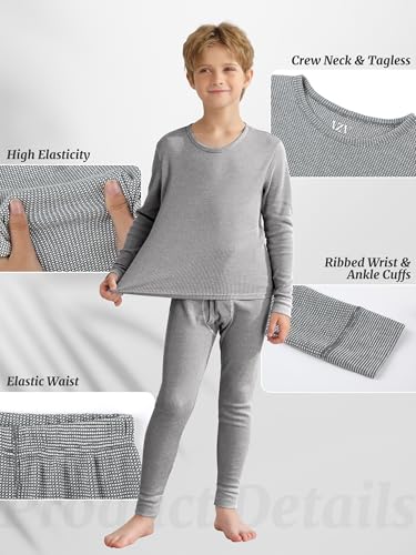 VZV Kids Thermal Underwear Set, Boys Waffle Thermal Underwear Set Long Sleeve Top and Bottom for Skiing, Cold Weather3