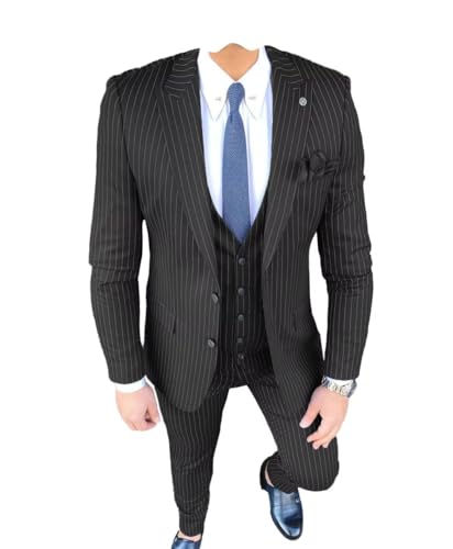 ORBITRAY Suit for Men 3 Piece Striped Blazer Vest Pants Single Breasted Pinstripe Suit Business Set3