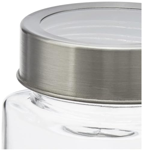 Image of PRAMUKH FASHION Glass Square Shape Transparent Glass Jars & Glass containers for kitchen Pantry, Snacks, Masala, Pickles, Dry Fruits, Coffee Beans Storage Steel See Through Lid (4, 400ML CUBE JAR)