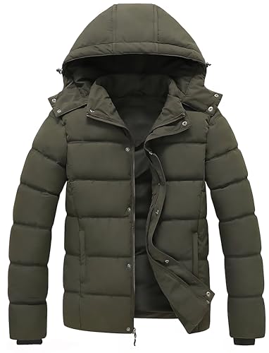 Blaq Ash Men's Casual Puffer Jacket, Hooded (Mehndi, XL)