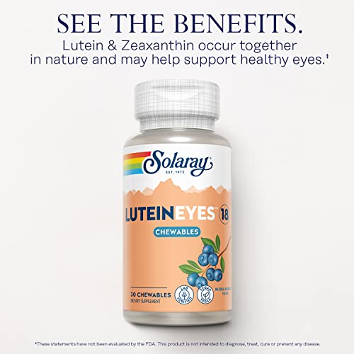 Image of SOLARAY Chewable Lutein Eyes 18 | Eye & Macular Health Support Supplement w /Naturally Occurring Lutein and Zeaxanthin | Non-GMO | 30 Chewables