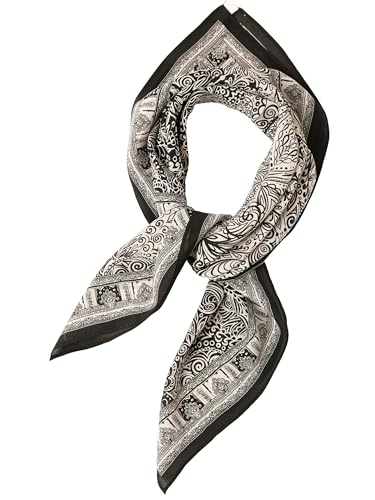 Prettystern 65cm Seta Da Collo Foulard in seta per donna leggera per estate e primavera Paisley bianco e nero KS13