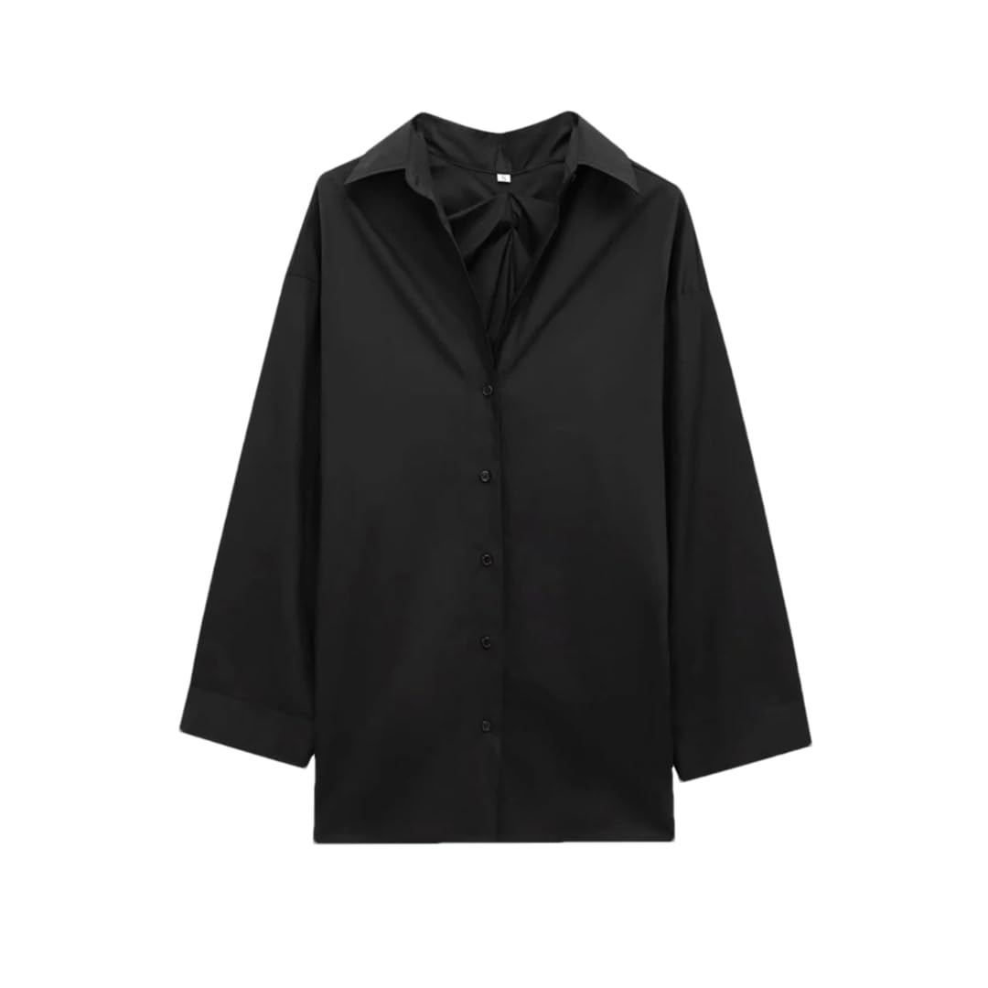 Fnfmrfmr Camicie oversize plissettate sul retro da donna a maniche lunghe con bottoni