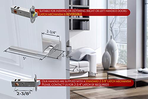 Concordia 1008 - Modern Door Handle Door Lever Set In Satin Nickel - Polished Chrome Finish With Privacy Pin Function #TOP1