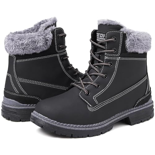 BKWHDAY Winter Boots for Women Snow Boots Waterproof Fur Lined Warm Hiking Boots Ladies Lace Up Walking Boots Anti-Slip Lightweight Outdoor Ankle Boots