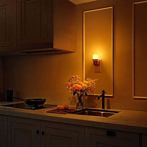 Image of Briignite Candle Night Light, Amber Night Lights Plug into Wall 2 Pack, LED Vintage Night Light with Light Sensor, 0-100LM Dimmable Nightlight Plug in, Nightlight for Kids Hallway Bathroom Bedroom