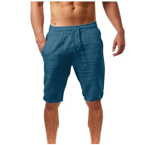 Lisgai Mens Linen Shorts 11 Inch Inseam Linen Shorts for Men Summer Soild Color Beach Shorts Elastic Waist Drawstring Outdoors Shorts Breathable Sports Shorts Daily Deals Clearance