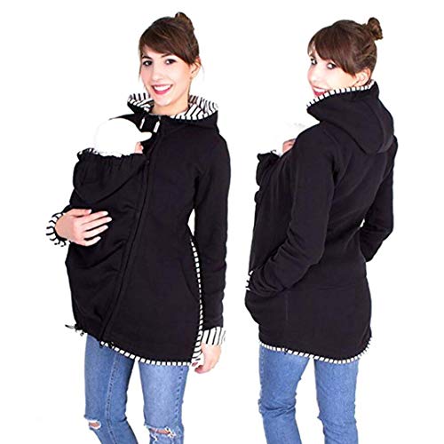 Preisvergleich Produktbild KURAZL Multifunktions Mutterschafts Kinderbetreuungstasche für Frauen, Kangaroo Hoodie Schwangerschaftsmantel Babytrage Wickelhülle Herbst Winter Abnehmbares Warmes Sweatshirt,Schwarz,XXL