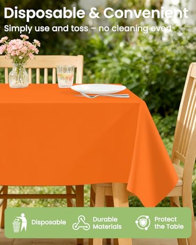 Image of LANLISA 4 Pack Orange Plastic Tablecloth Disposable, 54 x 108 Inch