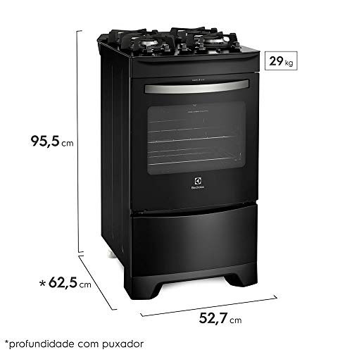 Fogão 4 Bocas Electrolux Preto Automático com Mesa de Vidro e Porta Full Glass (52LPV)