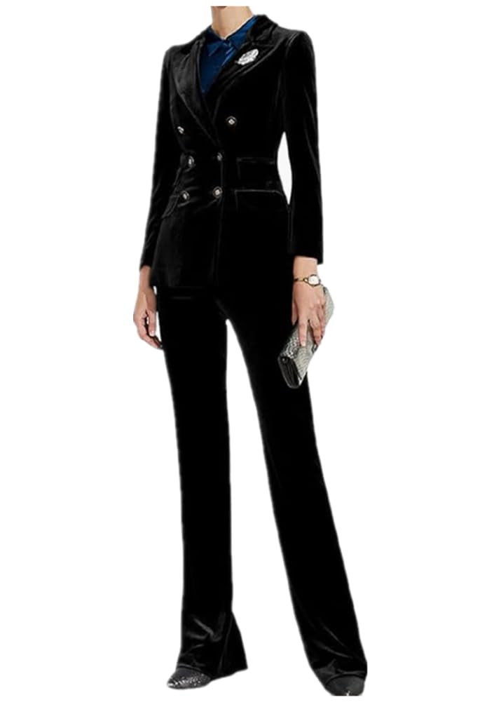 Womens Tuxedo Velvet Women Wide Pant Suits for Women Wedding Party Graduation