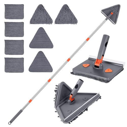 Kinsinder Bodenwischer Wischmop mit langem Griff 192 cm Wand- und Sockelleistenreinigungsmopp mit 2 Chenille-Staubwedeln und 6 Mikrofaserpads für gestrichene Wände, Fenster und Böden