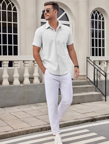 COOFANDY Mens Dress Shirts Short Sleeve Business Casual Shirts Regular Fit Casual Button Down Untucked Shirts4