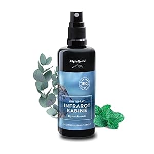 AllgäuQuelle® BIO Infrarotkabine Duftspray mit 100% Bio-Öle. Allgäuer Atemwohl Eukalyptus Salbei Minze Cajeput (100ml…