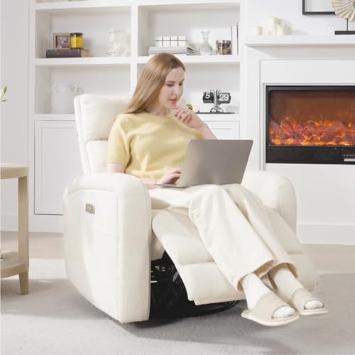 Watson & Whitely Swivel Power Recliner Glider Rocker, Small Recliner with USB Port for Living Room, Fabric in Linen