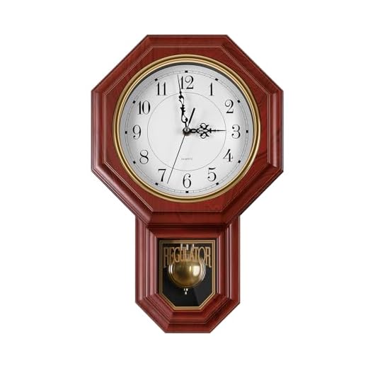 Regulator Wall Clock with Pendulum,Imitation Red Wood Plastic Wall Clock Battery Operated,Vintage Decorative Wall Clocks for Living Room,Farmhouse,Office,Bedroom,Kitchen,Wall Decor