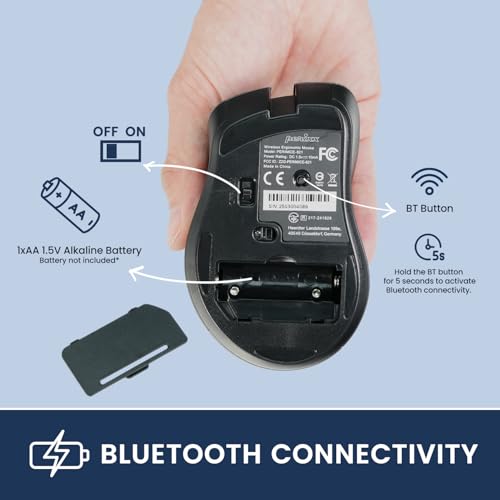 Image of Perixx PERIMICE-821IB Wireless Bluetooth Mouse - Silent Click - Ergonomic Design - Iron Black