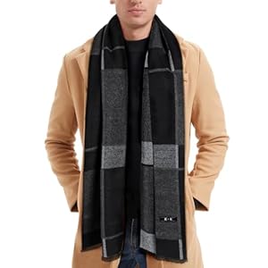 Men Scarf Winter – Men Warm Tartan Scarves Classical Cashmere-like Plaid Knitted Long Scarf Shawl Neck Wrap