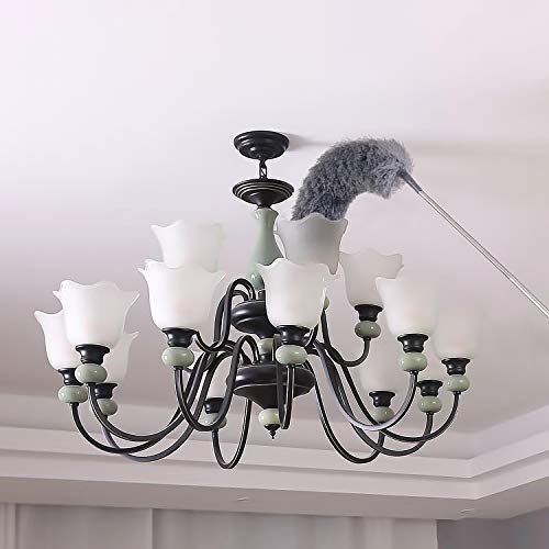 Microfiber Duster with Extension Pole, Extendable Feather Duster (up to 250cm) for Cleaning Interior Roof, Cobweb, Ceiling Fan, Blinds, Bookcases Grey