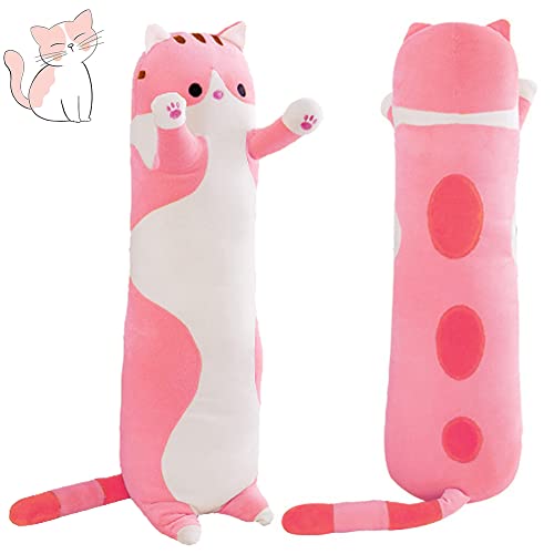 Image of Tickles Cute Cat Hugging Soft Plush Sleeping Throw Animal Bolster Pillow for Kids Boys & Girls (Color: Pink Size: 70 cm)