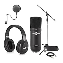 Condenser Mic Bundle with Stand, Headphones, Cable and Pop Shield Cardioid Polar Pattern Works Great on Vocals Durable And Lightweight HP-210 Headphones Versatile Microphone Bundle for Broadcasting, Podcasting, Live Performances and Home Studio Recor...