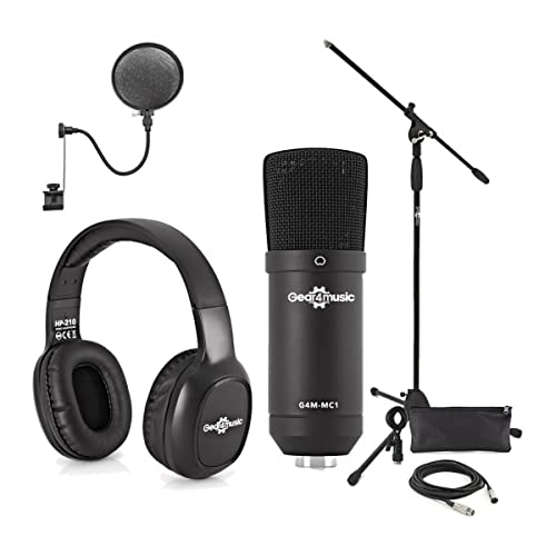 gear4music Condenser Microphone Bundle XLR – Studio Mic Kit for Vocals