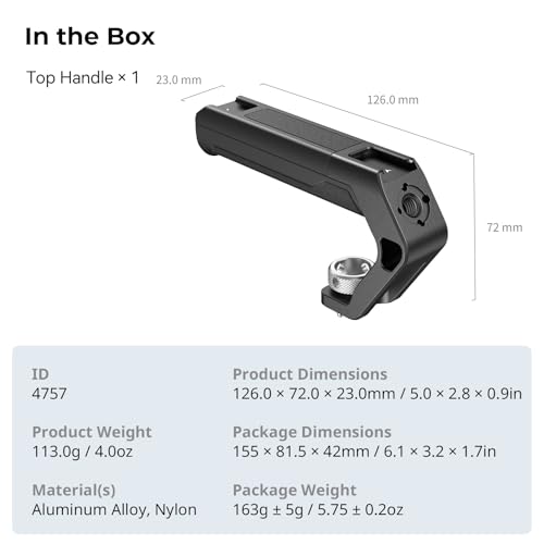 Image of SMALLRIG Lightweight Top Handle with 3 /8 inch-16 Locating Pins for ARRI, Tiny Camera Top Handle Only 113g, High-Strength Engineering Plastic Handle with Two Cold Shoe Mounts - 4757