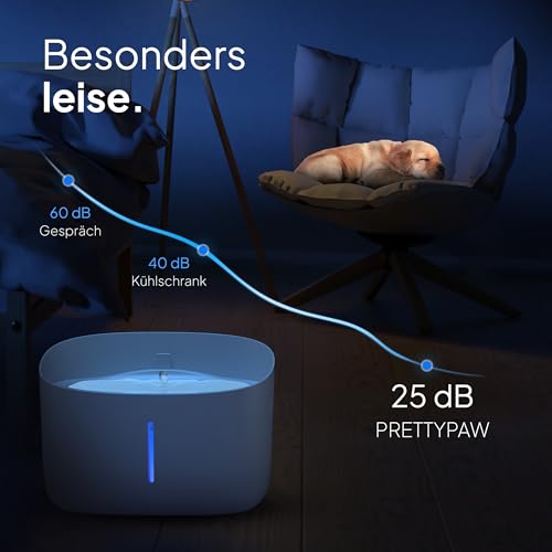 Pretty PAW® Trinkbrunnen für Hunde I Super leiser Hunde Trinkbrunnen mit 7 Liter Wassertank I BPA-freier Hundebrunnen mit Filter & LED I Leicht zu reinigender Dog Wasserspender