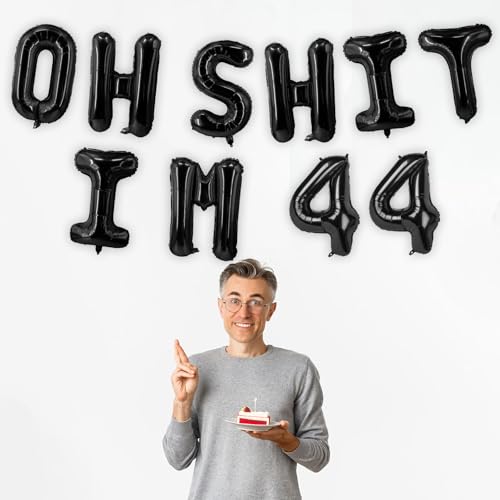 Image of Oh I'm 44! Latex Balloons 16 Inch Black Hallo Forty Four Cheers to 44 Years Old Theme Decor for Man Woman Happy 44th Birthday Party Photo Studio Prop Flag Decorations Favors Supplies