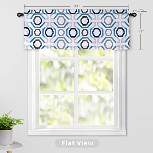 Driftaway Camden Blackout Valance For Kitchen Geometric Lattice Printed 18 Inch Length Valance For Living Room Bedroom Rod Pocket Thermal Insulated Window Treatment 52X18 Inch Blue Gray #TOP2