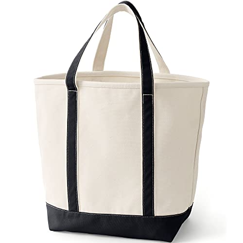 Image of Lands' End Natural Open Top Canvas Tote Natural /black Large Regular Handle