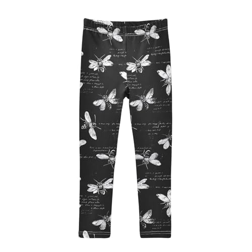 ALAZA Girls' Leggings Children's Yoga Pants Skinny Printed Dance Black White Bees Comfortable 4T